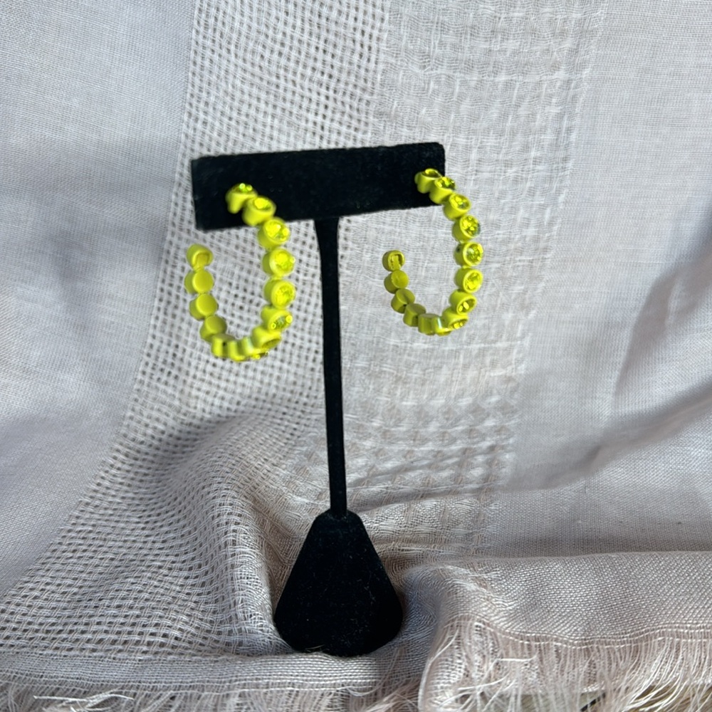 Yellow Powder Coated Rhinestone Hoop Earrings